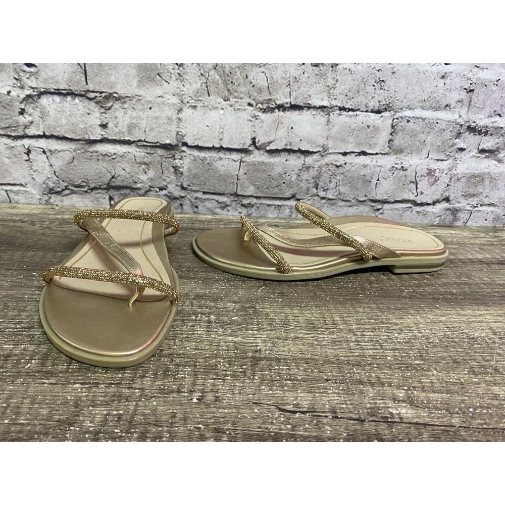Vionic Women’s Sandals Gold Rhinestones Strappy NWOT Size 8 Flat Slip On